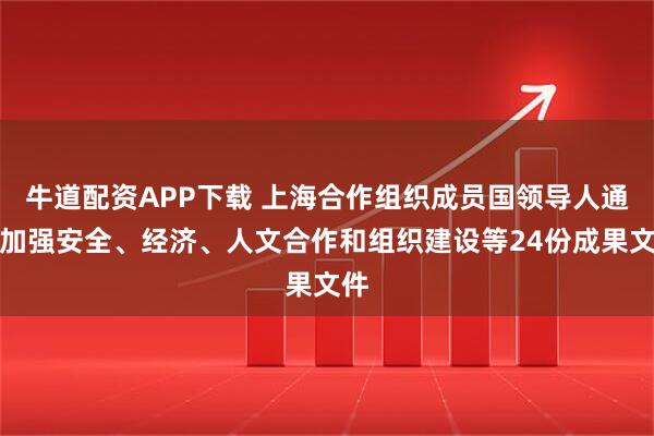 牛道配资APP下载 上海合作组织成员国领导人通过加强安全、经济、人文合作和组织建设等24份成果文件